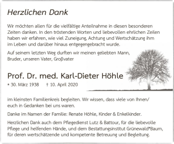 Traueranzeige von Karl-Dieter Höhle von vrm-trauer