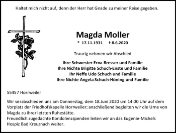 Traueranzeige von Magda Moller von vrm-trauer