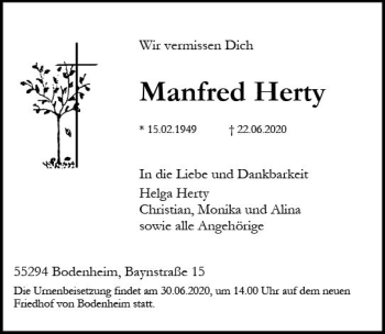 Traueranzeige von Manfred Herty von vrm-trauer