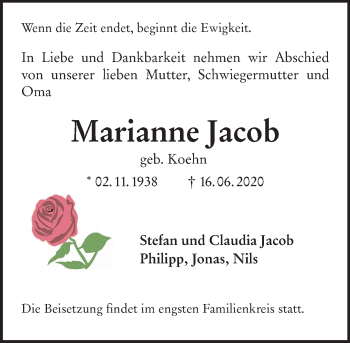 Traueranzeige von Marianne Jacob von vrm-trauer