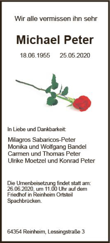 Traueranzeige von Michael Peter von vrm-trauer
