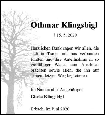 Traueranzeige von Othmar Klingsbigl von vrm-trauer