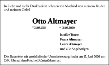 Traueranzeige von Otto Altmayer von vrm-trauer