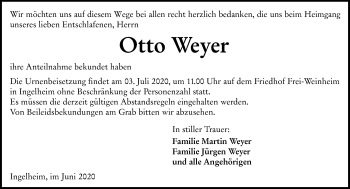 Traueranzeige von Otto Weyer von vrm-trauer
