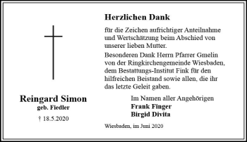 Traueranzeige von Reingard Simon von vrm-trauer