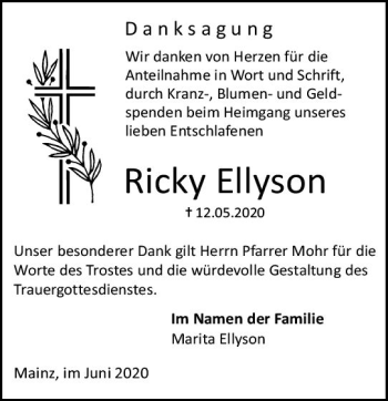 Traueranzeige von Ricky Ellyson von vrm-trauer