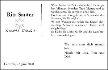 Traueranzeige von Rita Sauter von vrm-trauer