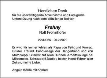 Traueranzeige von Rolf Frohnhöfer von vrm-trauer
