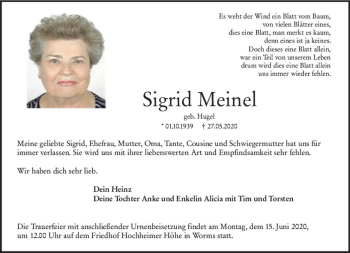 Traueranzeige von Sigrid Meinel von vrm-trauer