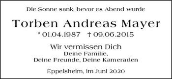 Traueranzeige von Torben Andreas Mayer von vrm-trauer