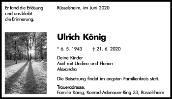 Traueranzeige von Ulrich König von vrm-trauer
