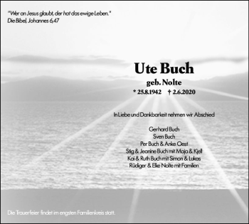 Traueranzeige von Ute Buch von vrm-trauer