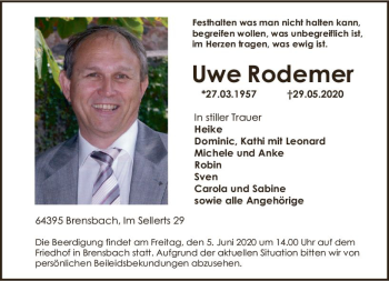 Traueranzeige von Uwe Rodemer von vrm-trauer