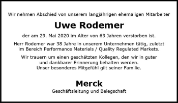 Traueranzeige von Uwe Rodemer von vrm-trauer
