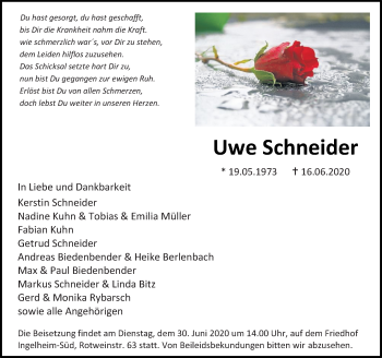 Traueranzeige von Uwe Schneider von vrm-trauer