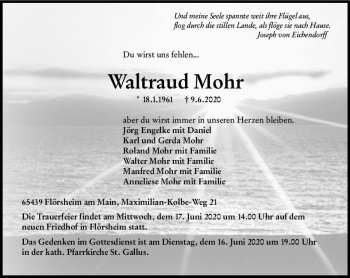 Traueranzeige von Waltraud Mohr von vrm-trauer