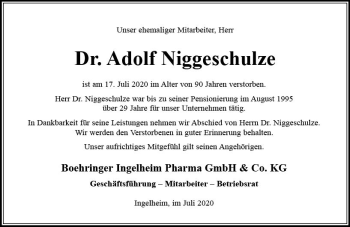 Traueranzeige von Adolf Niggeschulze von vrm-trauer