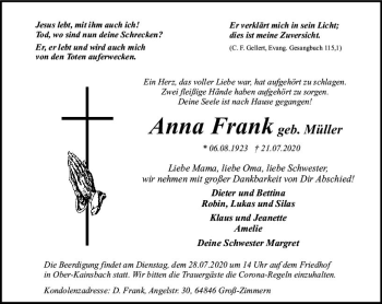 Traueranzeige von Anna Frank von vrm-trauer