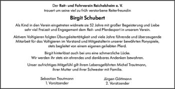 Traueranzeige von Birgit Schubert von vrm-trauer