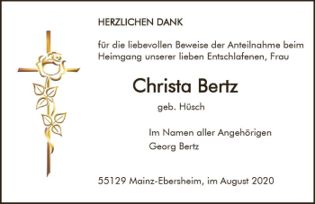 Traueranzeige von Christa Bertz von vrm-trauer