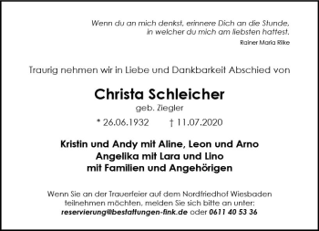 Traueranzeige von Christa Schleicher von vrm-trauer