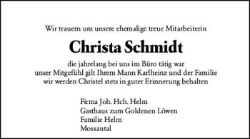 Traueranzeige von Christa Schmidt von vrm-trauer