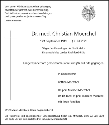 Traueranzeige von Christian Moerchel von vrm-trauer