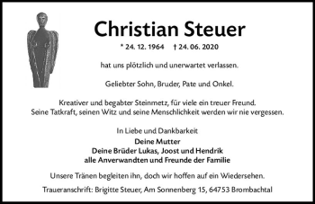 Traueranzeige von Christian Steuer von vrm-trauer