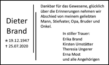 Traueranzeige von Dieter Brand von vrm-trauer