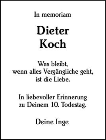 Traueranzeige von Dieter Koch von vrm-trauer