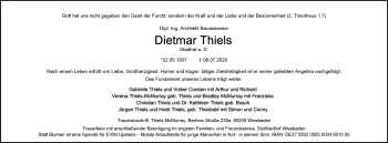 Traueranzeige von Dietmar Thiels von vrm-trauer
