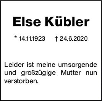 Traueranzeige von Else Kübler von vrm-trauer