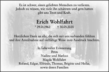 Traueranzeige von Erich Wohlfahrt von vrm-trauer