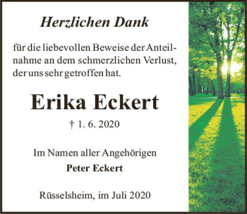 Traueranzeige von Erika Eckert von vrm-trauer