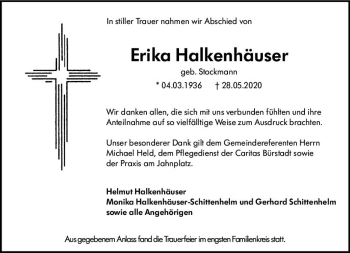 Traueranzeige von Erika Halkenhäuser von vrm-trauer