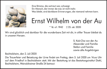Traueranzeige von Ernst Wilhelm von der Au von vrm-trauer