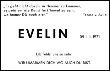 Traueranzeige von Evelin Cupovic von vrm-trauer