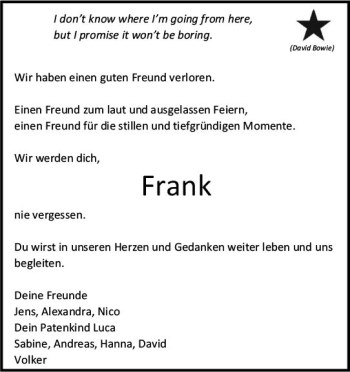 Traueranzeige von Frank  von vrm-trauer
