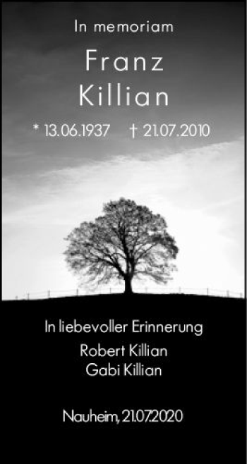 Traueranzeige von Franz Killian von vrm-trauer