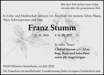 Traueranzeige von Franz Stumm von vrm-trauer