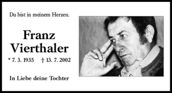Traueranzeige von Franz Vierthaler von vrm-trauer