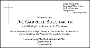Traueranzeige von Gabriele Buschmeier von vrm-trauer