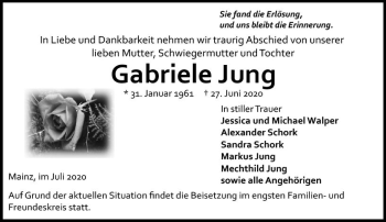 Traueranzeige von Gabriele Jung von vrm-trauer