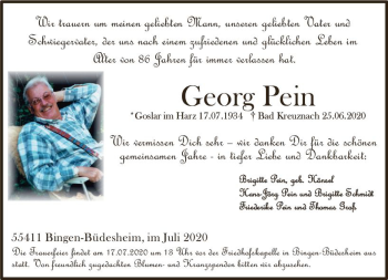 Traueranzeige von Georg Pein von vrm-trauer