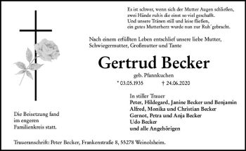 Traueranzeige von Gertrud Becker von vrm-trauer
