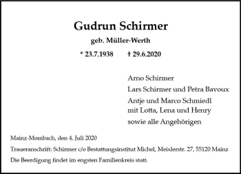 Traueranzeige von Gudrun Schirmer von vrm-trauer
