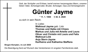 Traueranzeige von Günter Jayme von vrm-trauer