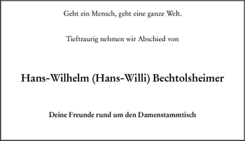 Traueranzeige von Hans-Wilhelm Bechtolsheimer von vrm-trauer