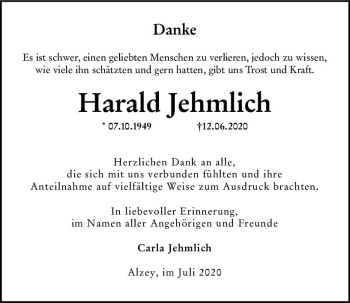 Traueranzeige von Harald Jehmlich von vrm-trauer