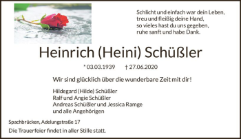 Traueranzeige von Heinrich Schüßler von vrm-trauer